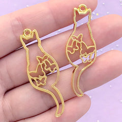 Cat with Butterfly Open Bezel Charm | Kawaii Animal Open Frame for UV Resin Filling | Resin Jewellery Making (2 pcs / Gold / 16mm x 45mm)