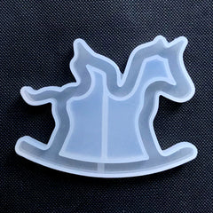Rocking Horse Resin Shaker Cabochon Silicone Mold | Kawaii Shaker Charm DIY | Soft Clear Mold for UV Resin Craft (65mm x 50mm)
