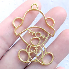 Pirate Bear Open Bezel Charm | Animal Deco Frame for UV Resin Filling | Kawaii Jewelry Supplies (1 piece / Gold / 30mm x 44mm)