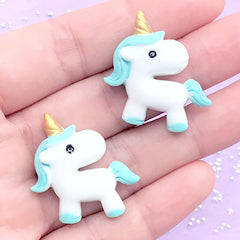 Decoden Cabochon Supplies | Kawaii Phone Case Deco | Unicorn Resin Cabochons | Slime DIY (2 pcs / Light Blue / 26mm x 28mm)