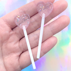 Heart Lollipop Cabochon | Faux Candy Embellishment | Fake Food Jewelry DIY | Kawaii Sweets Deco (2 pcs / Light Purple / 18mm x 60mm)