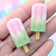 Kawaii Ice Pop Cabochon | Miniature Food Jewellery Supplies | Resin Decoden Embellishments (2 pcs / 15mm x 38mm)