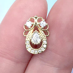 Luxury Bling Bling Nail Charm | Rhinestone Embellishment for Resin Jewelry Decoration | Nail Art Design (1 piece / Gold / 9mm x 13mm)