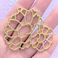 Floral Open Bezel | Flower Charm | Deco Frame for UV Resin Filling | Kawaii Jewelry Supplies (1 piece / Gold / 54mm x 48mm)