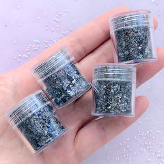 Bling Bling Hexagon Glitter Assortment in AB Black and Grey (4 pcs) | Iridescent Resin Filler | Nail Decoration | Resin Art Supplies