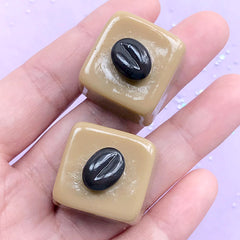 CLEARANCE Chocolate with Coffee Bean Cabochon | Fake Sweet Jewelry Making | Kawaii Phone Case Decoden (2 pcs / Light Brown / 24mm x 20mm)