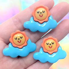 Kawaii Sun and Cloud Decoden Cabochons | Sunny Day Embellishments | Hair Bow Center (3 pcs / 32mm x 25mm)