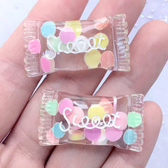 Colorful Candy Cabochon with Polymer Clay Circle Dot | Kawaii Decoden Pieces | Fake Sweets Deco (2 pcs / 18mm x 34mm)