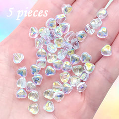 Iridescent Glass Beads in Heart Shape | Mini Bead in Rainbow Color | Kawaii Jewellery DIY (AB Clear / 5 pcs / 6mm)