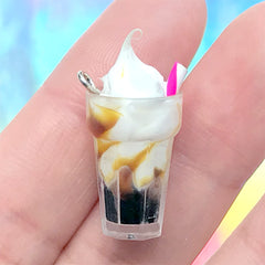 Miniature Ice Cream Parfait Charm in 3D | Dollhouse Sweet Jewellery Making Supplies | Faux Food Craft (1 piece / Brown Caramel / 13mm x 24mm)