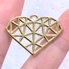 Geometry Heart Open Bezel Pendant | Geometric Deco Frame Charm | UV Resin Jewellery DIY (1 piece / Gold / 31mm x 23mm)