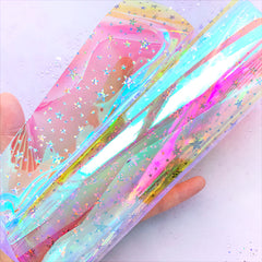 Iridescent TPU Fabric Sheet with Holographic Star Pattern | Transparent Vinyl Bags DIY (Clear Red / 20cm x 26cm / 0.1mm)