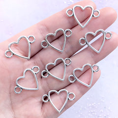 Heart Connector Charm | Heart Open Backed Bezel for UV Resin Jewelry Making (8 pcs / Silver / 24mm x 16mm)