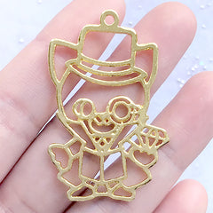 Gentleman Theft Cat Open Bezel Pendant | Kawaii Phantom Theft Animal Charm | UV Resin Jewelry Supplies (1 piece / Gold / 30mm x 46mm)