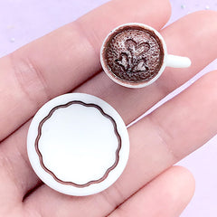 Kawaii Coffee Cup and Saucer Cabochons | Dollhouse Miniature Drink | Doll Food Supplies | Sweet Deco | Decoden Phone Case (1 set / Brown)