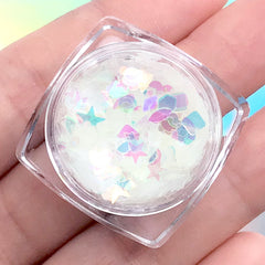 Kawaii Iridescent Glitter | Holographic Star Heart Flower Diamond Moon Confetti | Aurora Borealis Sprinkles | Holo Resin Inclusion (AB Clear)