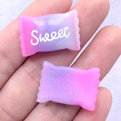 Sweet Candy Resin Cabochon in Galaxy Gradient Color | Kawaii Decoden Supplies | Sweets Deco (2 pcs / Pink Purple / 17mm x 25mm)