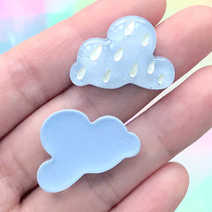 Raining Cloud Cabochons | Kawaii Resin Embellishment | Decoden Supplies (3 pcs / Blue / 27mm x 19mm)