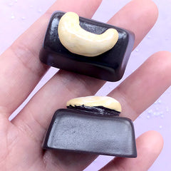 CLEARANCE Dark Chocolate with Cashew Cabochon | Faux Sweet Jewellery DIY | Kawaii Sweets Deco | Decoden Phone Case (2 pcs / Dark Brown / 21mm x 34mm)