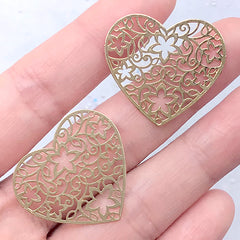 Filigree Heart Bookmark Charm for UV Resin Jewellery Making | Metal Ornate Embellishments | Resin Inclusion (2 pcs / 28mm x 26mm)