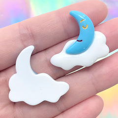 Blue Moon and Cloud Cabochons | Kawaii Hair Bow Center | Decoden Resin Embellishment (3 pcs / 28mm x 28mm)