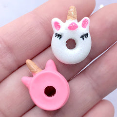 Unicorn Donut Cabochons | Dollhouse Miniature Doughnut | Fake Sweets | Decoden Supplies | Kawaii Crafts (3 pcs / Mix / 16mm x 21mm)