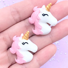 Kawaii Cabochon Supplies | Resin Unicorn Cabochons | Phone Case Decoden Pieces | Slime Embellishments (2 pcs / Pink / 24mm x 28mm)