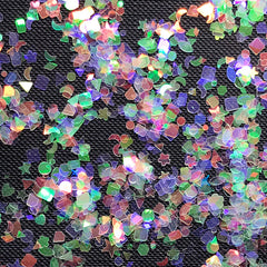 Kawaii Iridescent Glitter | Holographic Star Heart Flower Diamond Moon Confetti | Aurora Borealis Sprinkles | Holo Resin Inclusion (AB Clear)