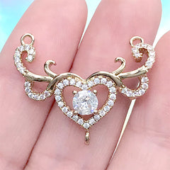 Rhinestone Heart Swirl Connector Pendant | Bling Bling Charm | Luxury Jewelry DIY (1 piece / Gold / 29mm x 23mm)