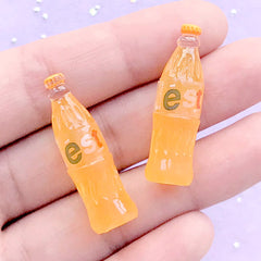 CLEARANCE Dollhouse Miniature Orange Soda in 1:6 Scale | 3D Doll House Soft Drink Bottle | Faux Food Jewelry DIY (2 pcs / Orange / 10mm x 33mm)