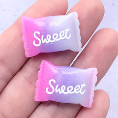 Sweet Candy Resin Cabochon in Galaxy Gradient Color | Kawaii Decoden Supplies | Sweets Deco (2 pcs / Pink Purple / 17mm x 25mm)