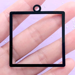 Big Square Black Acrylic Open Back Bezel Pendant | Geometric Deco Frame | UV Resin Jewelry Supplies (1 piece / Black / 44mm x 49mm / 2 Sided)
