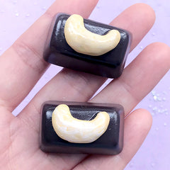 CLEARANCE Dark Chocolate with Cashew Cabochon | Faux Sweet Jewellery DIY | Kawaii Sweets Deco | Decoden Phone Case (2 pcs / Dark Brown / 21mm x 34mm)