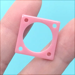 Acrylic Square Connector Charm | Retro Dangle Earrings Making | Colourful Chunky Geometric Jewellery DIY (1 Piece / Pink / 20mm)