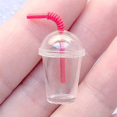 Kawaii Miniature Frappuccino Cup with Dome Lid and Straw | Dollhouse Bubble Tea Cup | Doll Food Craft Supplies (1 Set / Red / 14mm x 21mm)