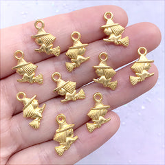 Kawaii Witch Girl Charm | Fairy Tale Jewellery Making | Halloween Party Supplies (10 pcs / Gold / 10mm x 15mm)