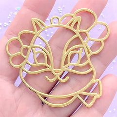 Cartoon Squirrel Open Bezel Charm | Flower Animal Pendant | Kawaii Deco Frame for UV Resin Craft (1 piece / Gold / 56mm x 53mm)