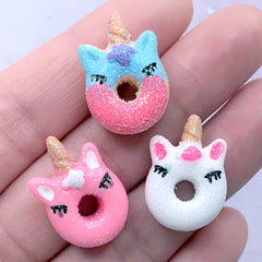 Unicorn Donut Cabochons | Dollhouse Miniature Doughnut | Fake Sweets | Decoden Supplies | Kawaii Crafts (3 pcs / Mix / 16mm x 21mm)