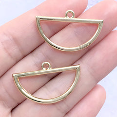 Half Circle Open Bezel Charm for UV Resin Filling | Semi Circle Deco Frame | Geometry Jewelry Supplies (2 pcs / Gold / 30mm x 18mm)