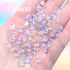 Kawaii Heart Beads | Iridescent Chunky Bead in Iridescent Color | Acrylic  Jewelry Supplies (AB Blue / 4 pcs / 17mm x 13mm)