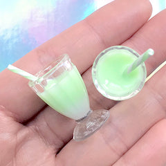 Dollhouse Magical Beverage with Straw | Miniature Milkshake Charm | Kawaii Jewellery Supplies | Sweets Deco (2 pcs / Green / 16mm x 25mm)