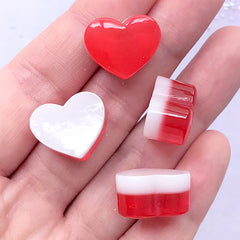Heart Jelly Candy Cabochons | Faux Candies | Sweet Decoden Supplies | Kawaii Phone Case Deco (4 pcs / Red / 17mm x 14mm)