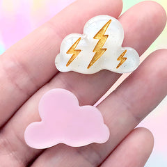 Assorted Cloud Cabochons | Thunder and Rain Weather Embellishments | Kawaii Decoden Supplies (5 pcs / Mix / 27mm x 19mm)