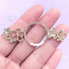 Sakura Connector Charm with Round Deco Frame | Floral Open Bezel with Cherry Blossom | UV Resin Jewelry DIY (1 piece / Gold / 23mm x 64mm)