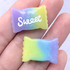 Galaxy Gradient Candy Cabochon with Glitter | Sweet Decoden Piece | Kawaii Craft Supplies (2 pcs / Purple Blue Yellow / 17mm x 25mm)