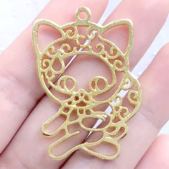 CLEARANCE Theft Cat Open Bezel Charm for UV Resin Jewellery Making | Kawaii Animal Deco Frame (1 piece / Gold / 30mm x 43mm)