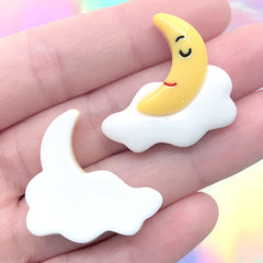 Kawaii Moon and Cloud Decoden Cabochon | Cute Weather Embellishment | Toddler Jewelry DIY Supplies (3 pcs / 28mm x 28mm)