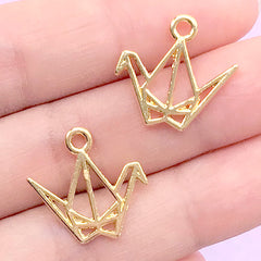 Paper Crane Open Bezel Charm | Origami Crane Deco Frame for UV Resin Filling | Kawaii Craft Supplies (2 pcs / Gold / 18mm x 18mm)