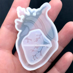 Heart Organ Silicone Mold | Resin Shaker Charm Mold | Halloween Cabochon DIY | Kawaii Goth Jewelry Making (36mm x 59mm)