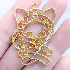 CLEARANCE Theft Cat Open Bezel Charm for UV Resin Jewellery Making | Kawaii Animal Deco Frame (1 piece / Gold / 30mm x 43mm)